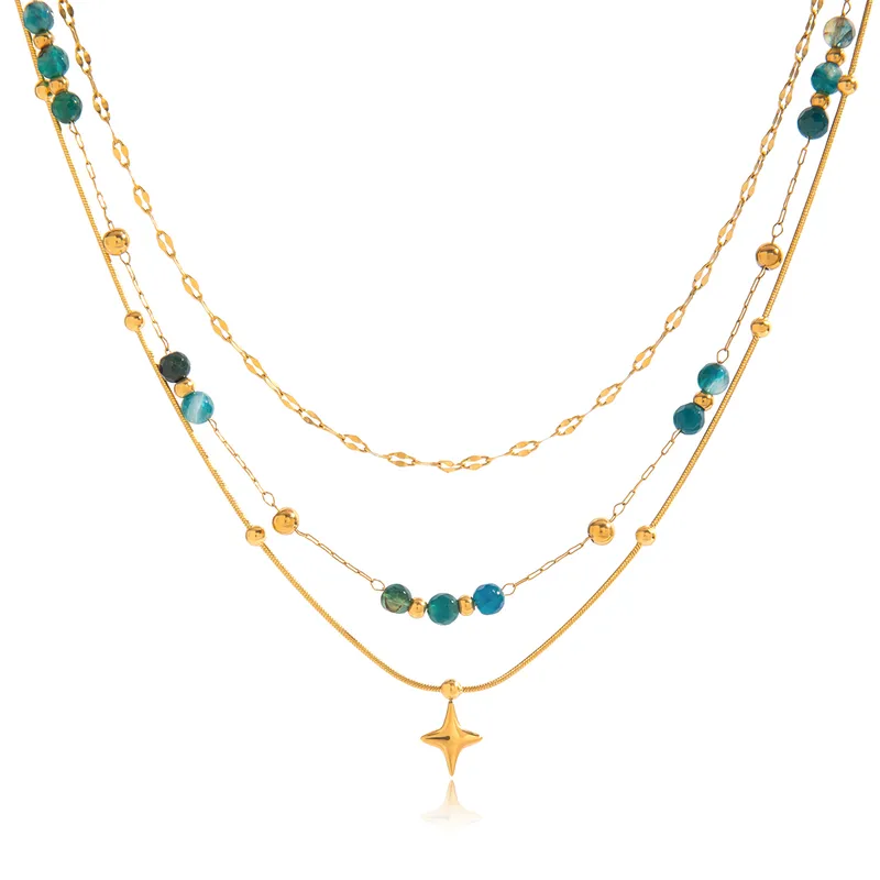 COLLAR TRIPLE PIEDRAS VERDES