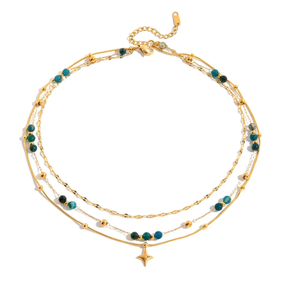 COLLAR TRIPLE PIEDRAS VERDES