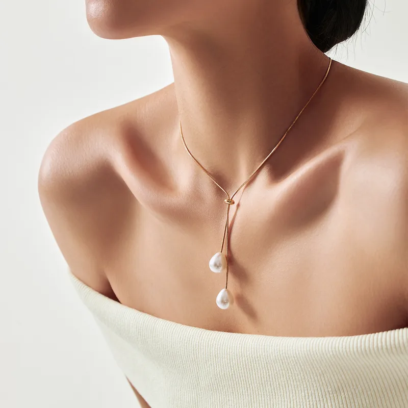 COLLAR DOS PERLAS COLGANTES