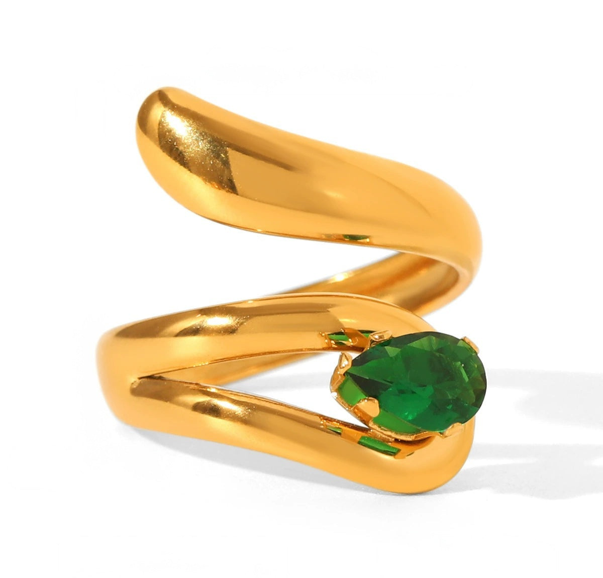 ANILLO ESPIRALCON PIEDRA VERDE